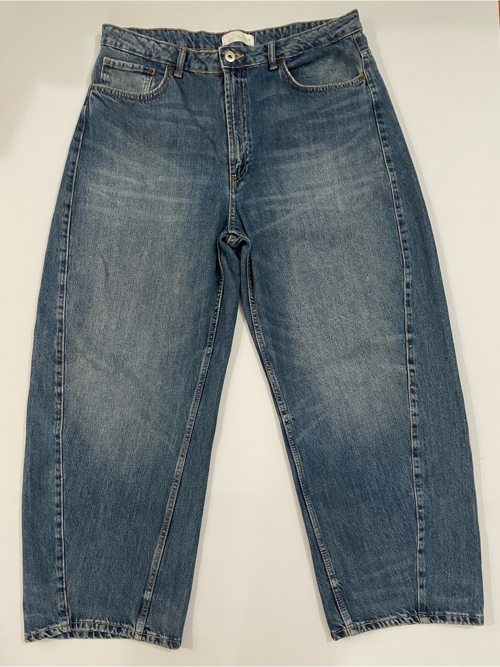ZARA TRF Mid-Rise Baggy Barrel Jeans Blue Size EUR 44 / US 12